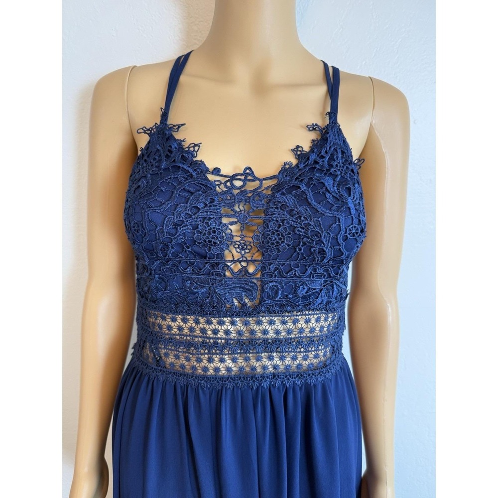 Soieblu Navy Blue Crochet Lace Maxi Dress Womens S Boho Formal Spaghetti Strap - Picture 5 of 9